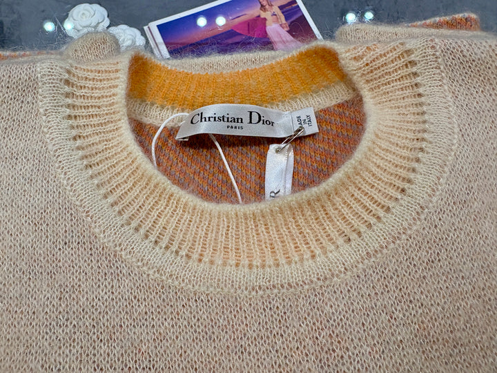 Christian Dior米色植物印花圓領針織上衣 Christian Dior beige botanical print crew neck knit top