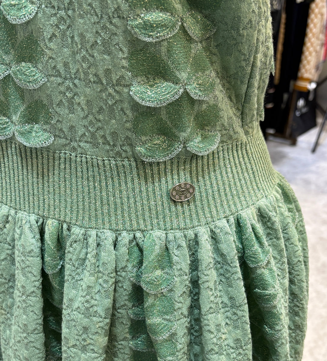 CHANEL薄荷綠花瓣針織連身裙 CHANEL Mint Green Petal Knit Dress