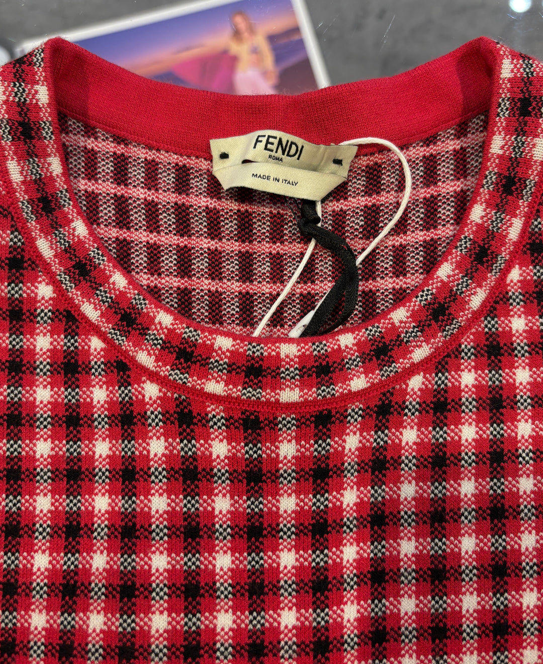 FENDI格紋鏤空針織連身裙 FENDI plaid openwork knit dress