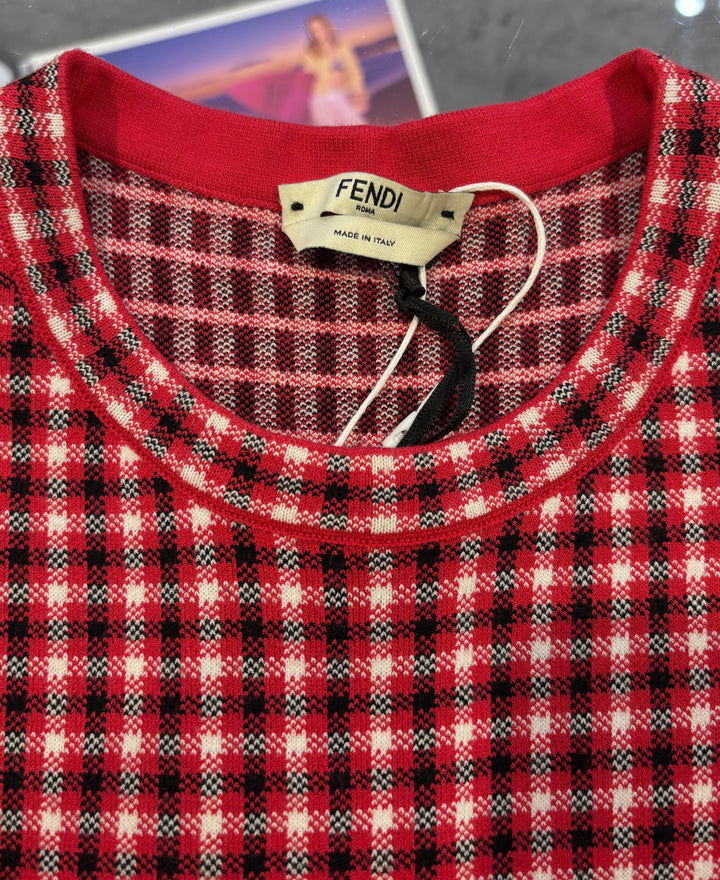 FENDI格紋鏤空針織連身裙 FENDI plaid openwork knit dress