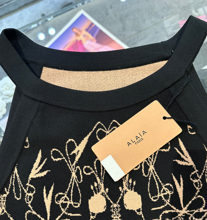 ALAÏA掛頸圖案針織連身裙 ALAÏA halter neck pattern knit dress