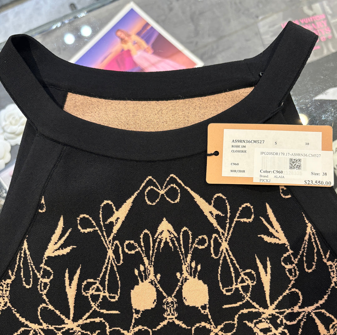 ALAÏA掛頸圖案針織連身裙 ALAÏA halter neck pattern knit dress