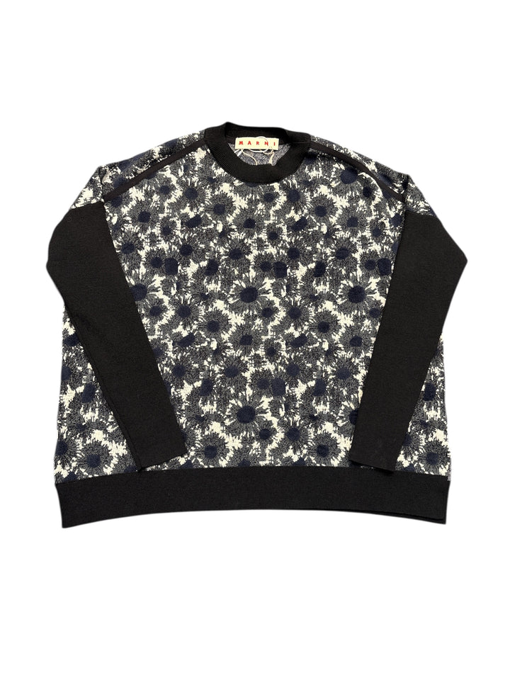 Marni水墨印花拼接圓領針織上衣 Marni ink-wash print patchwork crew neck knit top