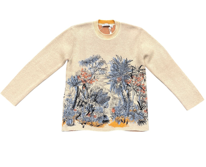Christian Dior米色植物印花圓領針織上衣 Christian Dior beige botanical print crew neck knit top