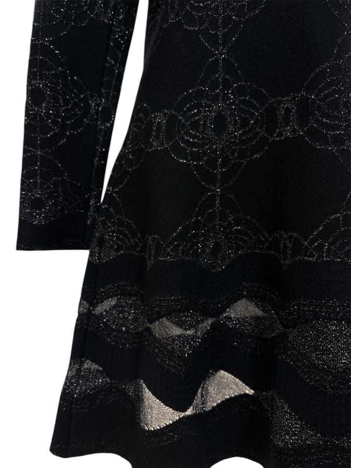 ALAIA黑色閃銀花卉針織連身裙 ALAIA Black Sparkling Silver Floral Knit Dress