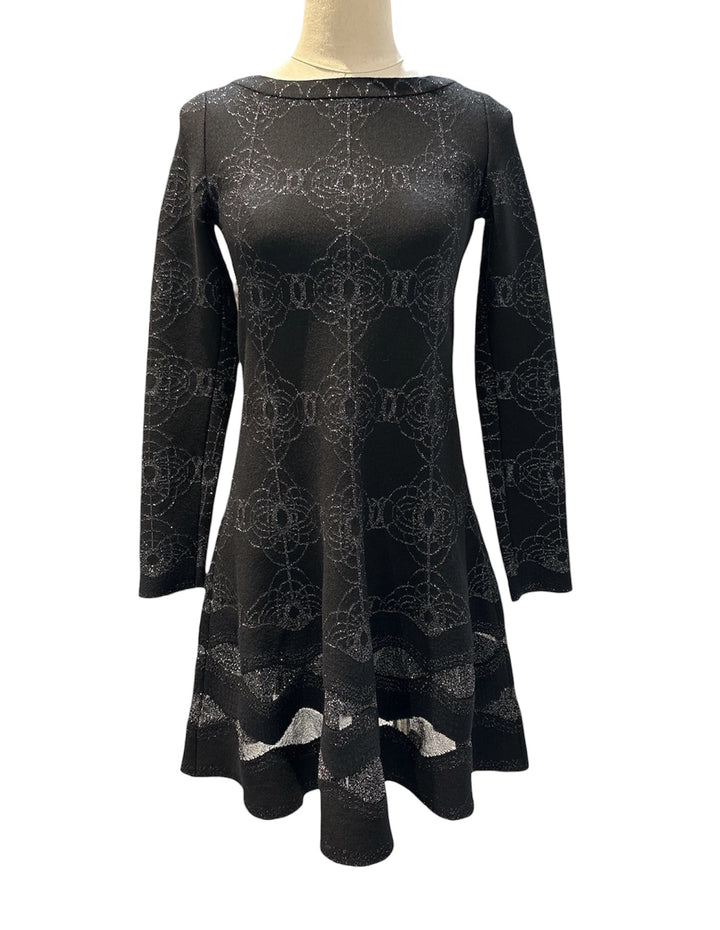 ALAIA黑色閃銀花卉針織連身裙 ALAIA Black Sparkling Silver Floral Knit Dress