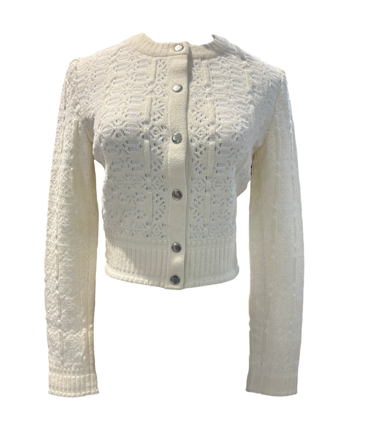 Alaia白色鏤空針織短款開衫 ALAIA White Openwork Knit Short Cardigan