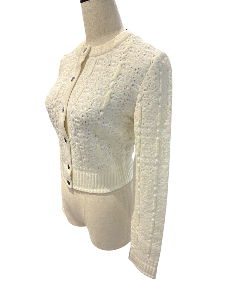 Alaia白色鏤空針織短款開衫 ALAIA White Openwork Knit Short Cardigan