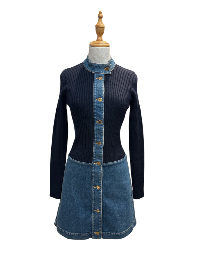 OUIS VUITTON LV 針織拼接丹寧連身裙 LOUIS VUITTON LV Knitted Denim Dress
