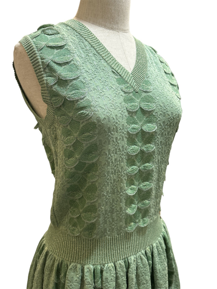 CHANEL薄荷綠花瓣針織連身裙 CHANEL Mint Green Petal Knit Dress