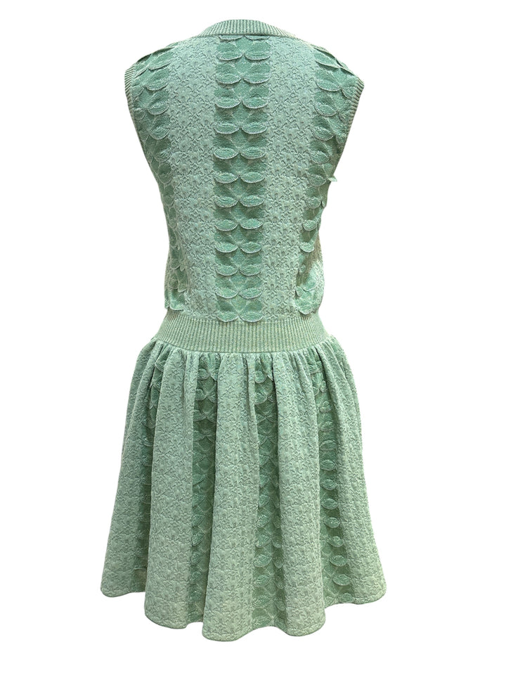 CHANEL薄荷綠花瓣針織連身裙 CHANEL Mint Green Petal Knit Dress