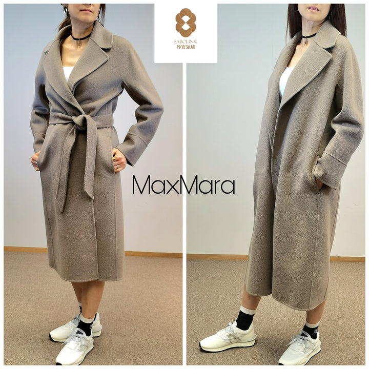 MAX MARA 
腰帶翻領中長款寬鬆長袖大衣沙色
Belted Lapel Mid-length Loose Long-Sleeved Coat